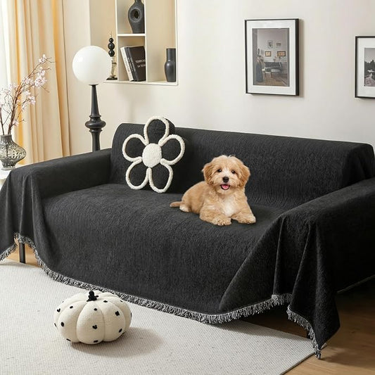 MEETSKY Pet Couch Covers for Sofa, Washable Sofa Covers for 3 CushionCouch, Chenille Couch Cover for Sectional Sofa, Thick Couch Protector Covers for Dogs, 91" x 134", Black by MEETSKY