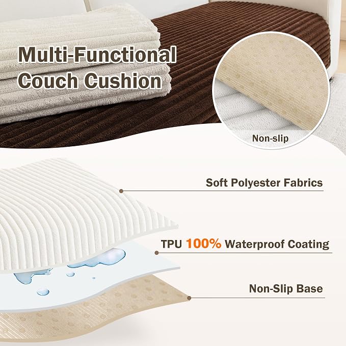 MEETSKY 100% Waterproof Couch Covers for Sectional Sofa, Non Slip Couch Cover for Dogs, 2 Pieces Pet Sofa Covers for 2 Cushion L Shape, Washable Soft Sofa Slipcover, Cream, Large, 35"x63"+35"x63" - Image 3
