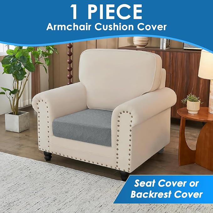 XINEAGE Large Couch Cushion Covers Seat Cushion Cover Thick Stretch Sofa Slipcovers 1 Piece Individual Couch Covers with Elastic Bottom(Single XL Seat Cushion/Backrest,Light Grey) - Image 3