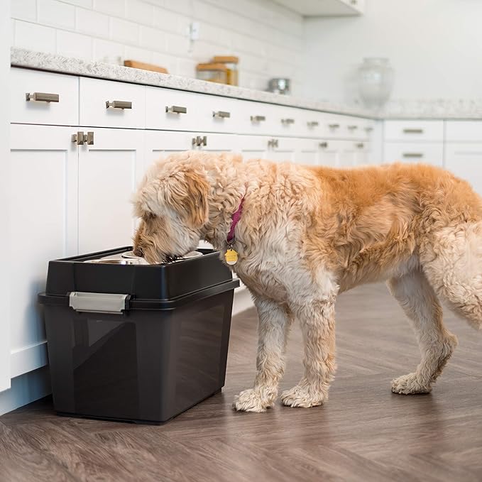 IRIS USA 2-in-1 Elevated Dog Bowls 6" H with Airtight Pet Food Storage Container Holds Up to 47 Lbs, Removable 4 Thick 16 oz Stainless Steel Bowls, at Home or Camping Pet Dish Bowl Set, Smoke/Black - Image 3
