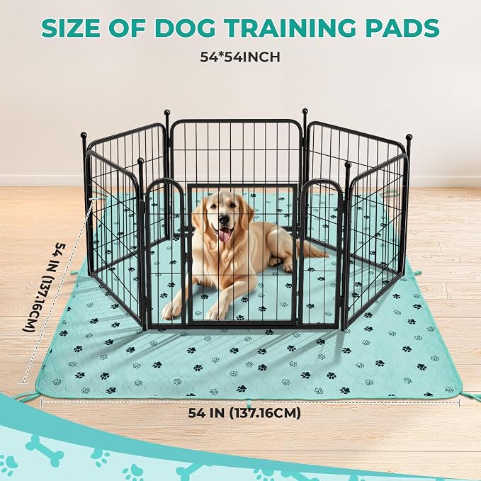 Fostanfly Washable Pee Pads for Dogs, Leak-Proof, 54"x54"-2 Pack, Green | Ultra-Absorbent, Waterproof, Non-Slip, Large Reusable Pee Pads for Puppy Potty Training, Crate and Playpen with 8 Tie Straps - Image 2