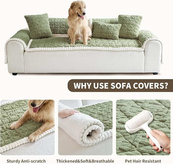 Fuzzy Couch Covers for Dogs, Non Slip Thick Dog Couch Cover Protector, Plush Pet Couch Covers for Sofa Washable, Soft Sofa Cushion Slipcovers Pet Friendly(1PC, Green, 27.6”x27.6”) - Image 5