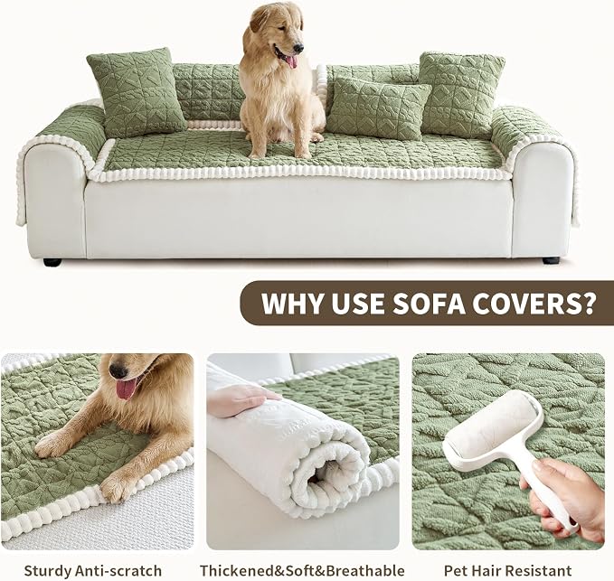 Fuzzy Couch Covers for Dogs, Non Slip Thick Dog Couch Cover Protector, Plush Pet Couch Covers for Sofa Washable, Soft Sofa Cushion Slipcovers Pet Friendly(1PC, Green, 27.6”x70.9”) - Image 3