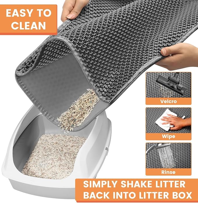 23.6” x15.7” Cat Litter Mat, Litter Trapping mat, cat mat for Litter Box, cat Litter mat Small, Honeycomb Double Layer Design, Waterproof & Urine Proof, Scatter Control, Non-Slip, Grey, 1 Pack - Image 7