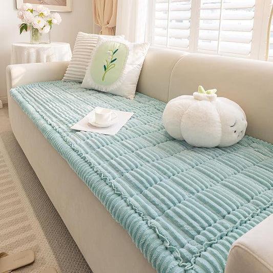 vctops Striped Couch Cover Super Soft Corduroy Sectional Sofa Cover Washable Non Slip Sofa Slipcover Furniture Protector for Kid Dog Pet,1 Piece (Blue,27"x70") by vctops