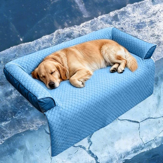 GGIB Cooling Dog Bed Mat with Bolster Pillow Washable Dog Couch Cover Breathable Summer Pet Couch Bed Protector Indoor(Extra Large, Cooling Blue) by GGIB