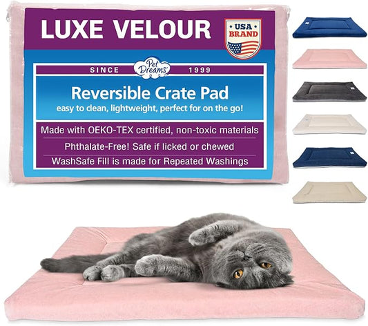 Pet Dreams Small Cat Bed - Crate Pad, Washable Cat Mat, Non-Toxic, Flat Indoor Kitten Bed, Fits iCrate 18, 24, 30, 36, 42, 48 Inches (Pink, X Small, 18") by PetDreams