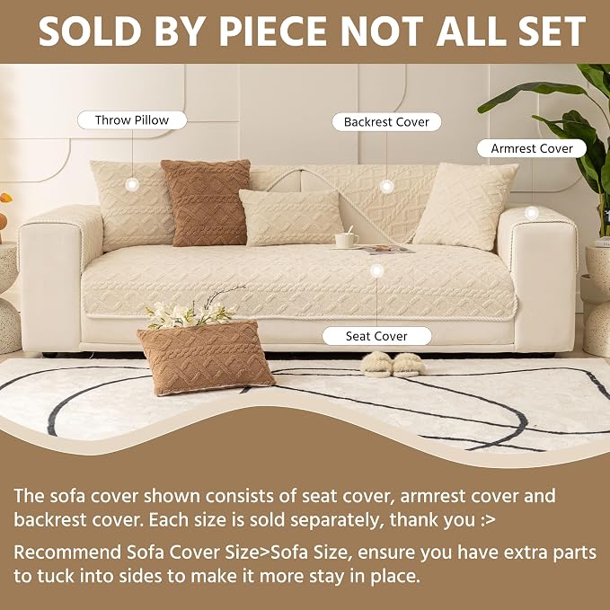 OTOB Couch Covers for Dogs Washable, Non Slip Geometric Jacquard Plush Sofa Slipcovers Furniture Protector, All Seasons Pet Couch Covers for 3 Cushion Couch Sofa, 1 Piece (Beige, 35.4"x82.7") - Image 7