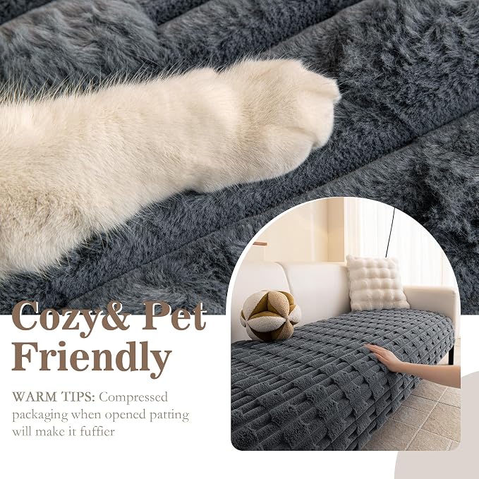 MYSKY HOME Couch Cover for Dogs, Plush Sofa Cover Washable, Chair Cover for Dogs, Couch Arm Cover Pet Friendly, Waterproof Non-Slip Sofa Slipcover Furniture Protector, Dark Grey, 35" x 35" - Image 4