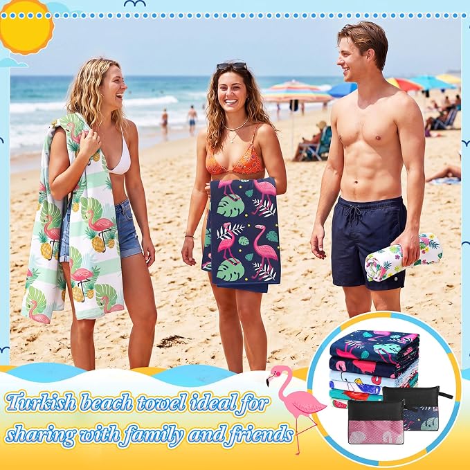 Peryiter 48 Pcs Microfiber Beach Towel with Bags Bulk, 24 Large Quick Dry Pool Towels and 24 Storage Bags, 30 x 60 Inch Flamingo Blanket for Beach Swimming Summer Party Camping Travel Women - Image 3