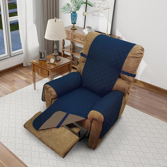 Reversible Chair Covers for Recliner Oversized, Navy/Camel | Recliner Oversized Covers for Living Room with Elastic Straps, Water Repellent, Chair Protectors Covers for Dogs by LuxshareHome