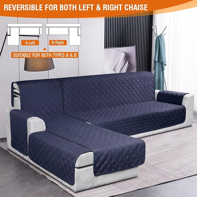 VANSOFY Sectional Couch Covers 100% Waterproof L Shaped Sofa Slipcover 3pcs Reversible Chaise Lounge Cover for Sectional Sofa Furniture Protector Cover for Pets Cat Dog(Large, Dark Blue) - Image 2