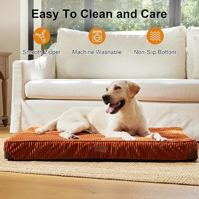 FUKUMARU Large Dog Bed, Thickened Waterproof Dog Mat with Washable Cover | Corduroy Orthopedic Dog Bed for Crate, 28D Egg Crate Foam Support Pet Mat, Cozy Flat Dog Pad with Anti-Slip Bottom - Image 5