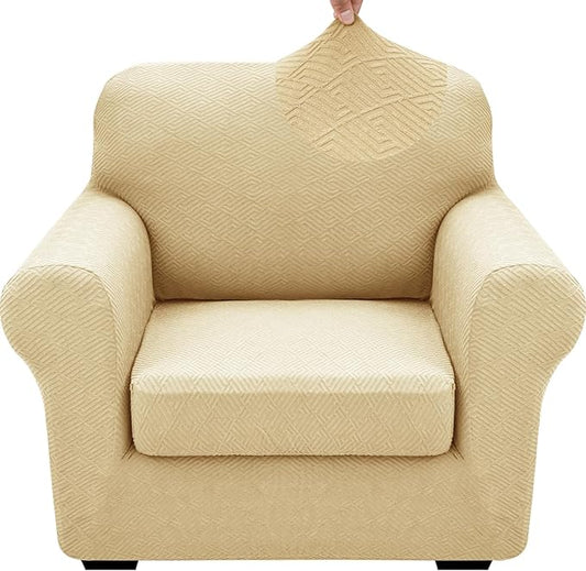 XINEAGE 2026 New 2 Pieces Chair Covers with Arms Super Stretch Chair Slipcover for Living Room Pet Dog Universal Slip Cover Anti Slip Armchair Furniture Protector (Beige), 31"-46"(1 Cushion) by XINEAGE