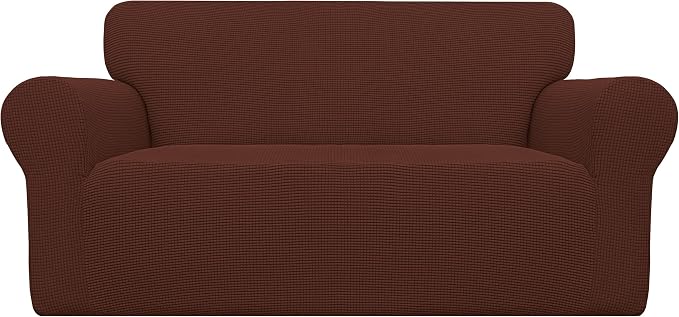 Easy-Going Stretch Loveseat Couch Covers Washable Coffee | 1-Piece Loveseat Covers for 2 Cushion Couch Furniture Protector RV Sofa Slipcover Soft with Bottom for Kids Pets by Easy-Going