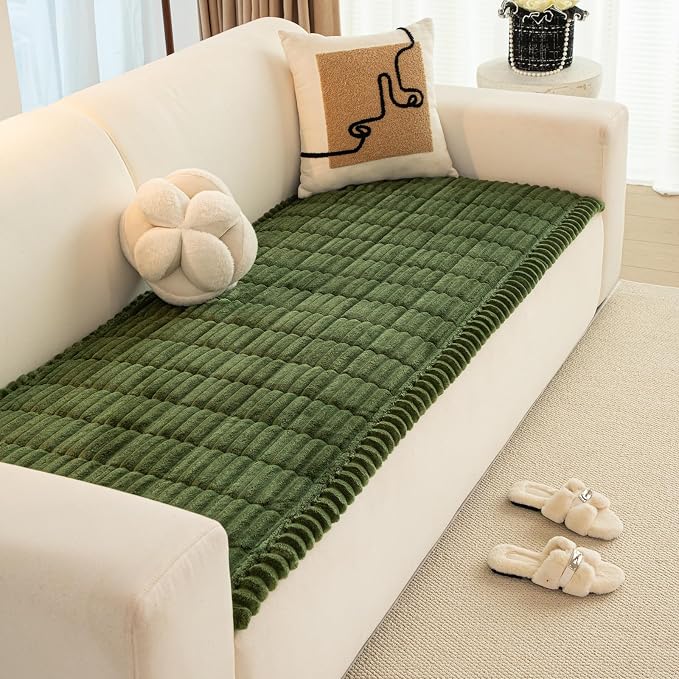 Christmas Faux Fur Plush Dog Couch Cover, 3D Stripe Fuzzy Sofa Covers, Non-Slip Fluffy Dog Bed Cover Pet Blanket, Washable Furniture Protector for Puppy Cat (Dark Green,35"x94") - Image 5