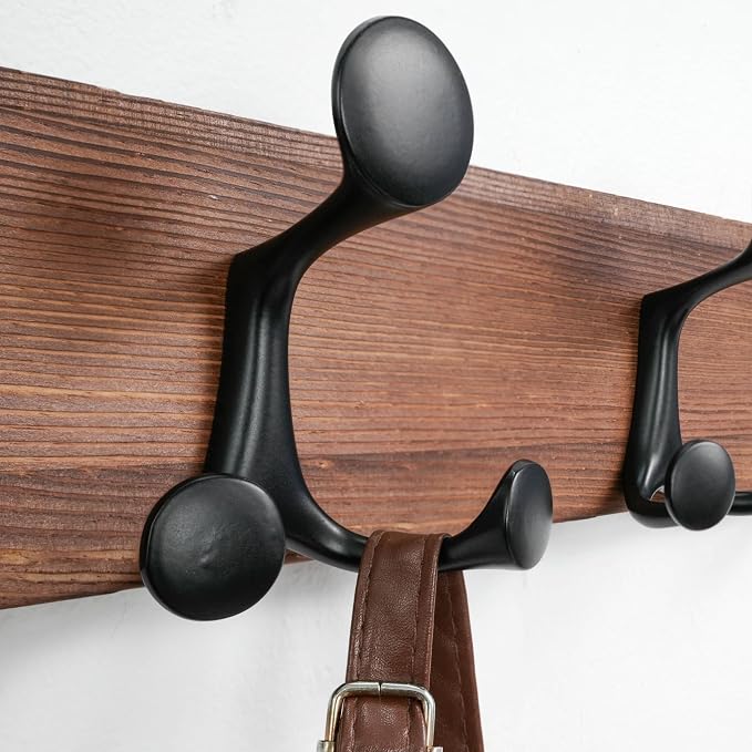 SKOLOO 30-Inch Wood Coat Rack Wall Mount with 5 Triple Hooks - Ideal for Family Entrances, Classrooms, and Pet Supplies Storage - Perfect Coat Hooks for Wall,Charred Golden Brown - Image 5