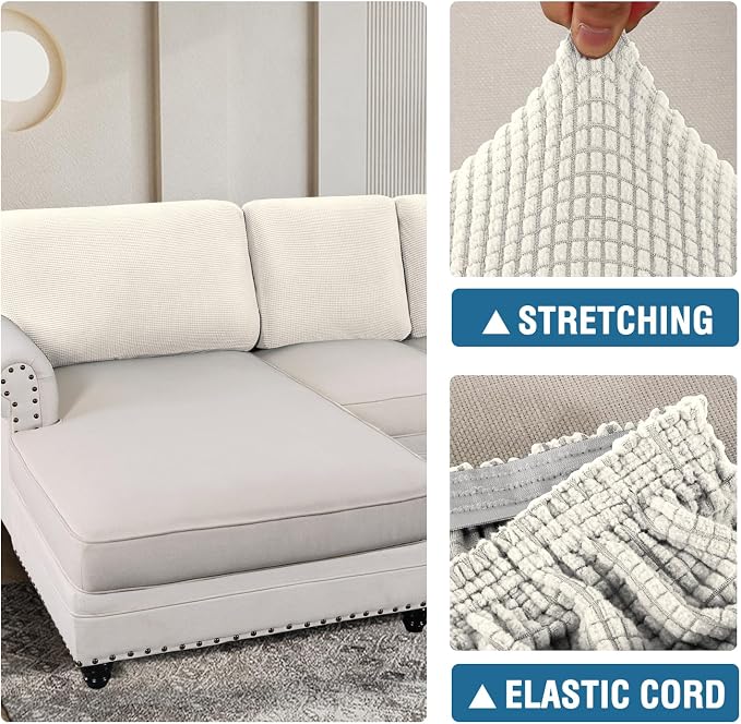 H.VERSAILTEX Backrest Cushion Covers Sectional Couch Back Cushion Covers for Sectional Sofa Set for Both Left/Right Couch (Back Only: 1 Chaise + 2 Sofa, Ivory) - Image 6