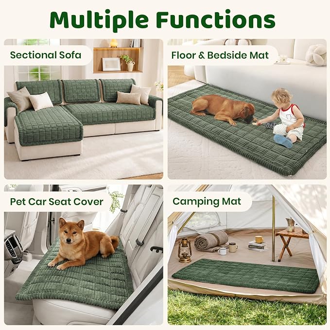 Royhom Couch Cover for Dogs Washable，Non Slip Sofa Protector for Pets | Durable & Easy Care, Soft Furniture Cover for Leather & Fabric Couches Against Claws, Spills & Fur, 35.4x47.2 Inch, Green - Image 3