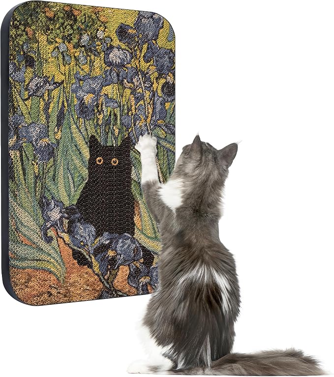 Cat Wall Scratcher, Art Cat Scratching Board for Indoor Cats | Wall Mounted Cat Scratch Pad, Water-Based Ink, Hook&Loop Strips, Floor or Wall Use, 16.7x11x1 Inch, Irises by LESISSMER