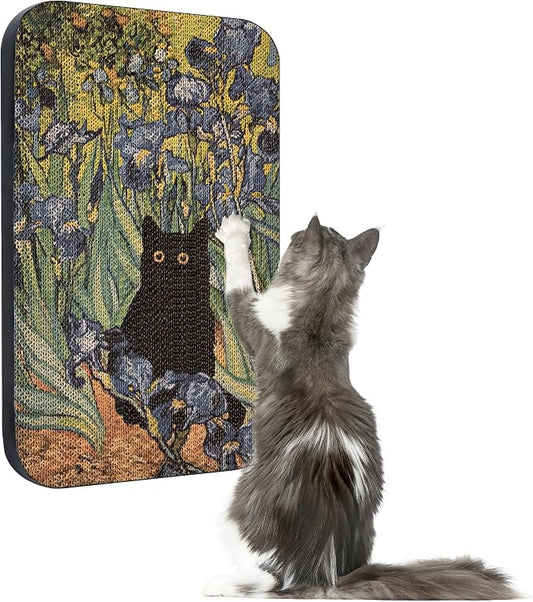 Cat Wall Scratcher, Art Cat Scratching Board for Indoor Cats | Wall Mounted Cat Scratch Pad, Water-Based Ink, Hook&Loop Strips, Floor or Wall Use, 16.7x11x1 Inch, Irises by LESISSMER