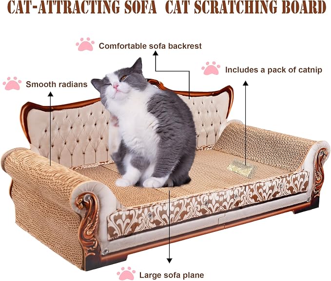 COOZMENT Scratching Sofa, Couch Shaped Thick Scratching Cardboard, Lounge Bed for Indoor Rest&Play, Sofa Scratcher Pad (Silver, 27.6" L X 12.4" W X 11.8" H) - Image 5