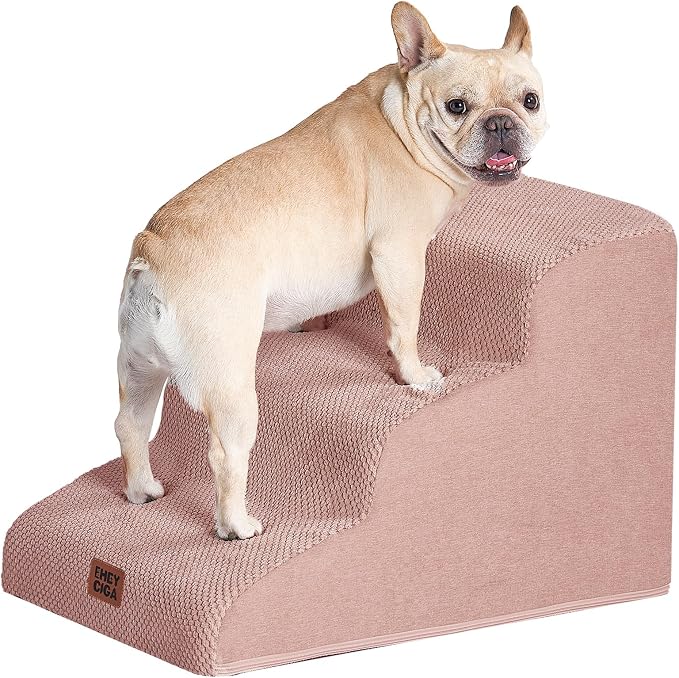 EHEYCIGA Curved Dog Stairs Ramp for Small Dogs 15.7" H, 3-Step Dog Steps for Couch Sofa and Chair, Pet Stairs for Cats, Non-Slip Balanced Pet Steps Indoor, Dusty Pink by EHEYCIGA