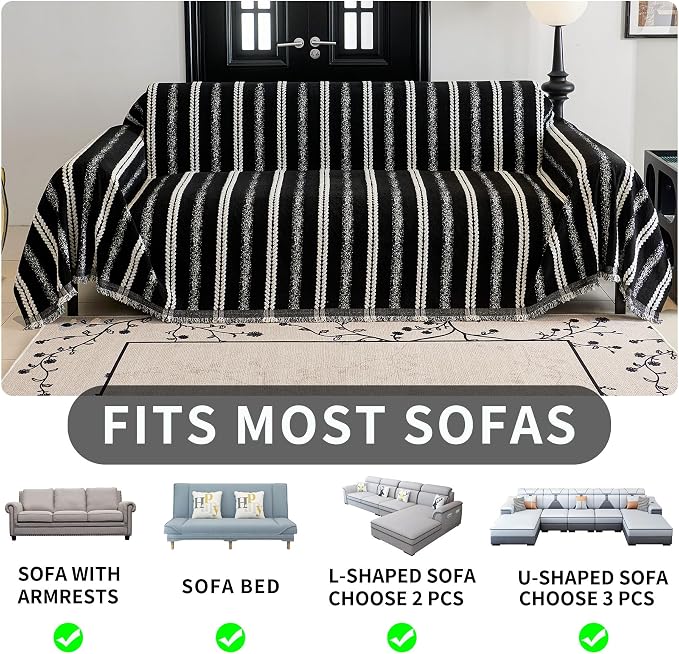 HAOMAIJIA Non Slip Couch Cover Sofa Covers for 3 Cushion Couch Washable sectional Couch Covers for Dogs pet Furniture Protector Couch Cover Blanket for Living Room (TM-Black, 71"x134") - Image 5