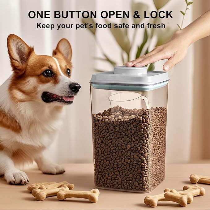 3-5 Lbs Dog Cat Treat Container Pop Pet Food Storage Container with Scoop | Dog Food Storage Bin Canister with Pop Up Lid Airtight Stackable BPA-Free Pet Treat Containers for Kibble & Treats 4.2qt - Image 3