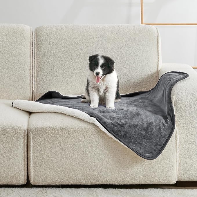 Waterproof Blanket for Bed Couch Sofa, Soft Liquid Pee Proof Pet Blanket for Dog Puppy Cat, Reversible Sherpa Fleece Furniture Protector (Dark Grey, 30x40 inches) by Yaning