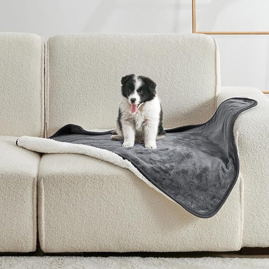 Waterproof Blanket for Bed Couch Sofa, Soft Liquid Pee Proof Pet Blanket for Dog Puppy Cat, Reversible Sherpa Fleece Furniture Protector (Dark Grey, 30x40 inches) by Yaning