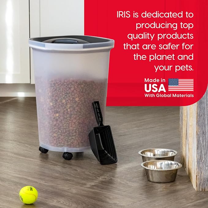 IRIS USA Pet Food Storage Container 25 lbs, Premium 60% Improved Airtight Seal with Air Valve, 2 Cup Scoop, Removable Wheels, Easy to Open - Made in the USA, Black - Image 8