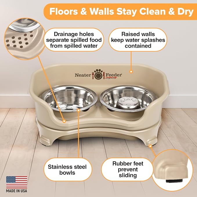 Neater Feeder Express Mess Proof Dog Bowls Elevated for Small Breed – Made in USA – No Spill Raised Slow Feeder Elevated Dog Bowl Stand, Stainless Steel Food and Water Bowl Set, Almond - Image 5
