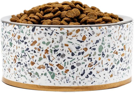Pet Junkie Terrazzo Single Elevated Pet Bowl Stand, Small, White | Removable Stainless Steel 16oz Inner Bowl, For Small Dog Breed or Cat, Raised Food or Water Station by PetJunkie