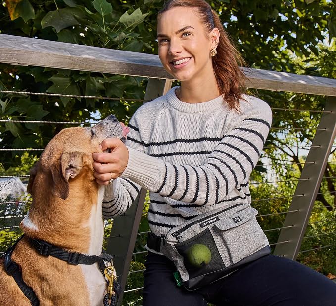 Cleverpup Walk & Train 2-in-1 Dog Walking Bag - Hands-Free Training Crossbody Sling & Fanny Pack with Treat Pouch, Poop Bag Holder, Phone Pockets - Adjustable Waist or Shoulder Strap - Heather Grey - Image 6