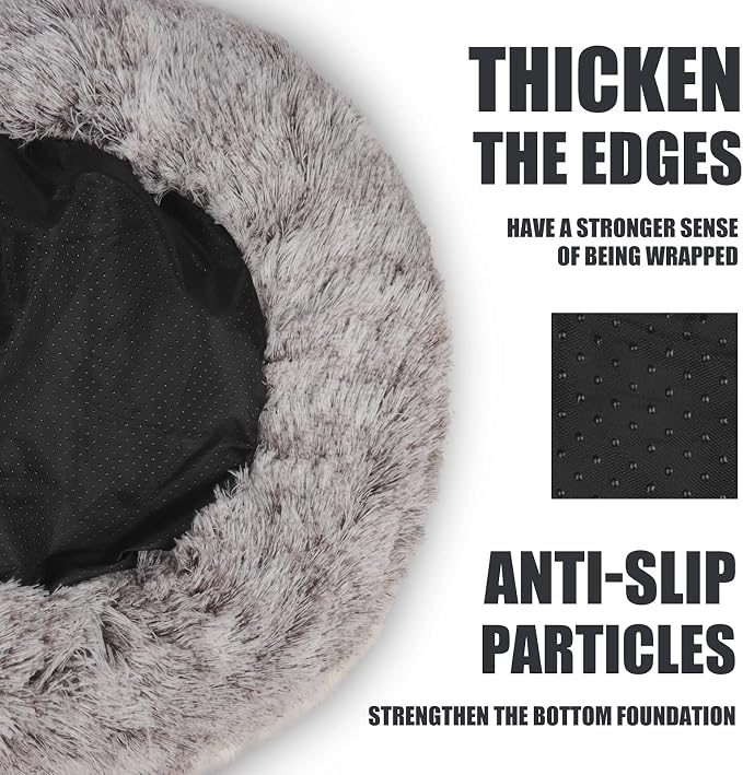 ShinHye Cat Bed Round Plush Fluffy Hooded Cat Bed Cave, Cozy for Indoor Cats or Small Dog beds, Soothing Pet Beds Doughnut Calm Anti-nxiety Dog Bed - Waterproof Bottom Washable (26×26inch, Coffee) - Image 6