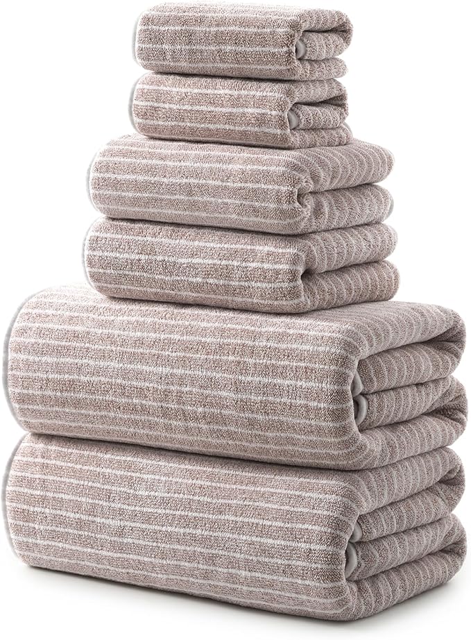REDKISS 6-Piece Microfiber Bath Towel Set, Ultra Soft, Highly Absorbent & Quick Dry, 35x70 Inch Oversized, Taupe Towels for Bathroom, Spa, Gym, 2 Bath 2 Hand 2 Washcloths by REDKISSOnline