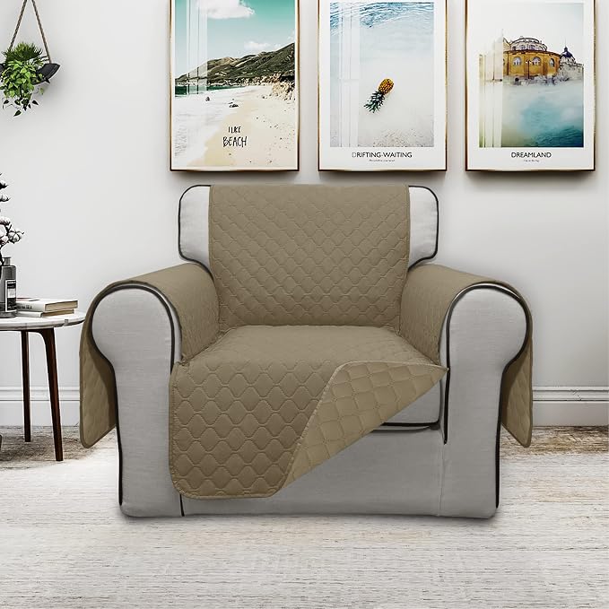 ISSUNTEX Double Protection 100% Waterproof Chair Sofa Cover for Living Room, Reversible Furniture Protector for Dogs, Pets, Kids (Chair, Beige/Beige) - Image 2