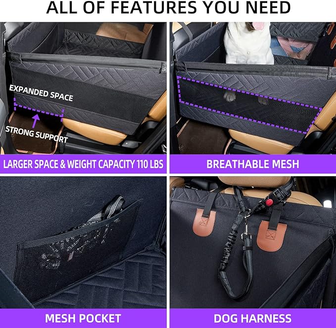 TKYZ Large Dog Car Seat,Back Seat Extender for Dogs,Hard Bottom Seat Cover - Image 4