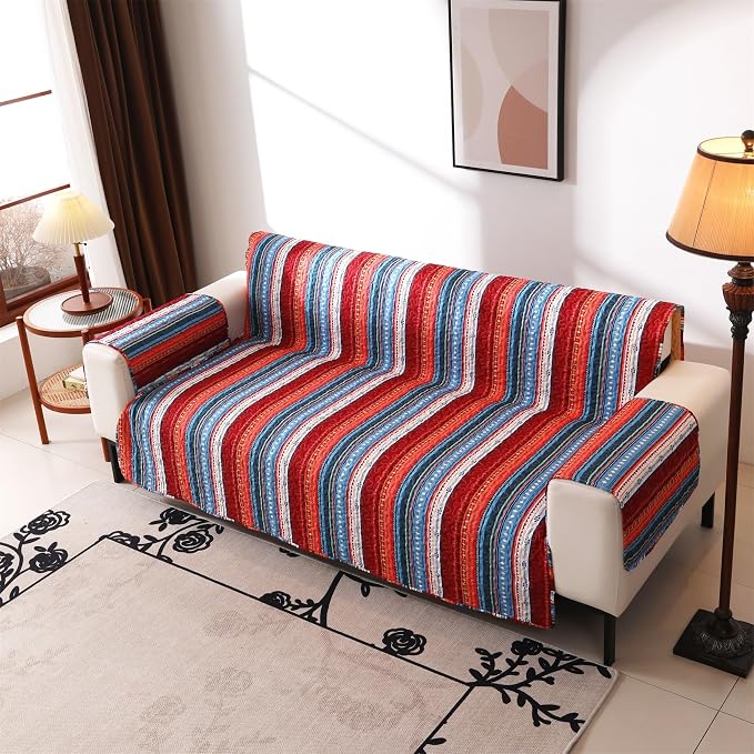 Cmfshape Skidproof Sofa Cover-Boho Sofa Slipcover with Elastic Straps-Easy Fit Slip Cover-Bohemian Washable Furniture Protector for Pets and Kids(Loveseat108 x75,Blue) - Image 2