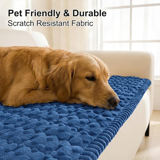 Smiry Non Slip Couch Covers for Dogs, Scratch Resistant Pet Sofa Protector | Machine Washable Soft Fuzzy Thick Furniture Cover for Sofa Loveseat Sectional Large Dogs, Navy, 27.6" x 59" - Image 3