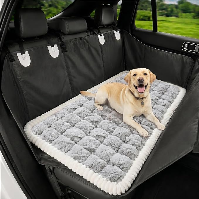 Avont Dog Bed for Car Back Seat, 2026 New Backseat Pet Bed Mat | 52.3"x23.6" Back Seat Pet Cover for Dogs Machine Washable Non-Slip Thick Plush Travel Mat for SUVs Trucks Camping Light Grey by Avont