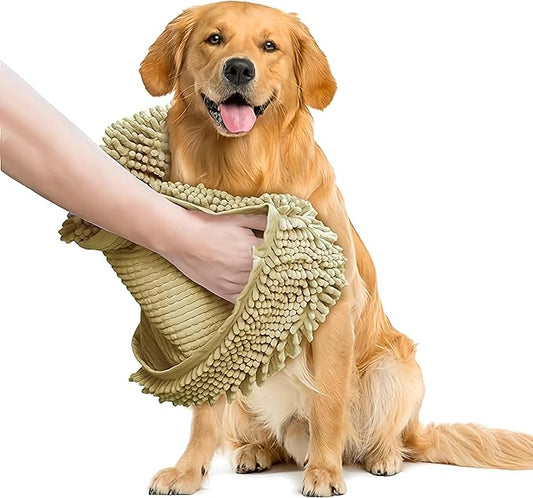 Muddy Mat Doggy Dryer, Highly Absorbent Microfiber Washable Dog Shammy Quick Drying Towel Absorber - Extra Soft Plush Wrap Chenille Bath Towels to Dry Soggy Large Pets & Small Puppy-Beige 19"x46" by MuddyMat%C2%AE