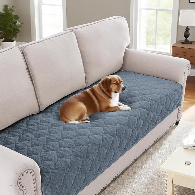 H.VERSAILTEX Couch Cover Chenille Pet Fuzzy Sofa Covers for 3 Cushion Couch Anti Slip Washable Sofa Slipcovers with Strap Soft Couch Protector Cover for Dogs Cats Kids(34.5" x 82", Stone Blue) by HVERSAILTEX