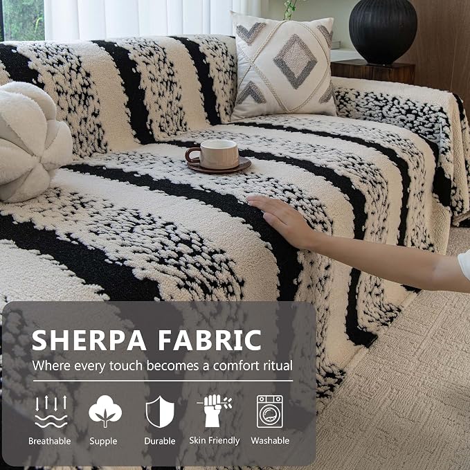Sherpa Fleece Couch Cover for 2 Cushion Sofa, Black, 71" x 118" – Pet Proof Sofa Covers, Heavy Duty, Scratch Resistant, Pet Friendly Furniture Cover – Easy Install, Machine Washable - Image 2