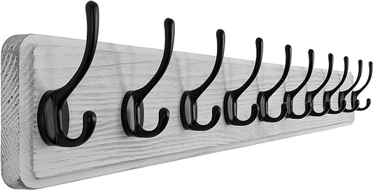 SKOLOO Farmhouse Style Large Wall Mounted Coat Rack-38.6'' Long, Pine Solid Wood Coat Hook Hanger - 10 Hooks for Hanging Clothes Robes Towels Coats by SKOLOO