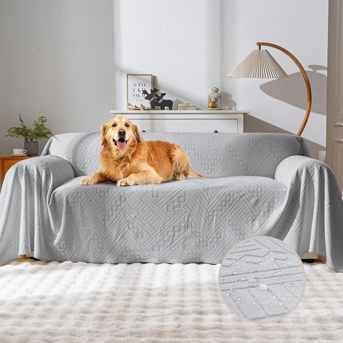 Waterproof Couch Cover, Reversible, Pet-Friendly, Washable and Anti-Slip Sofa Covers for Sofa Protection with 2 Cushions, Ideal Sofa Slipcovers for Dogs and Cats (71×102in/Light Grey) by YUEANG