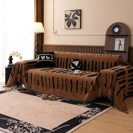 VClife Aztec Couch Cover for Sofa, Thick Plush Jacquard Couch Cover for Sectional Sofa, Breathable Washable Sofa Slipcover for Dog, Bohemian Moroccan White Pumpkin Slip Cover 71"X150" by VCLIFE