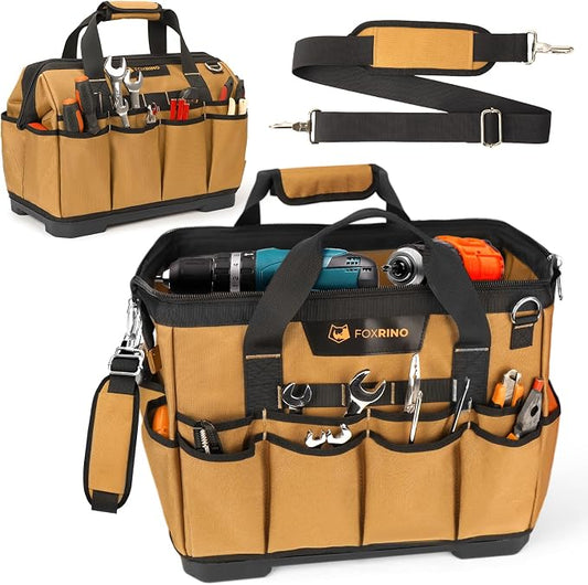 Foxrino Heavy Duty Tool Bag 16-Inch, 42-Pocket Portable Empty Tool Box Organizer Storage, Anti-Collapse Toolbox Organization, 1200D Oxford Soft Handle Carrying Toolbag, Gifts for Men Father Dad by Foxrino