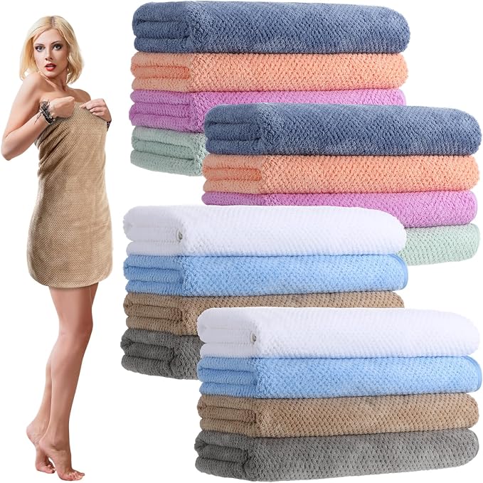 SmoothNovelty 16 Pack Microfiber Bath Towels Bulk 27'' x 60'' Oversized Size Bath Towel Highly Absorbent Extra Large Soft Drying for Beach Shower Summer Salon Sport Gym Party (Lattice,Pastel) by SmoothNovelty